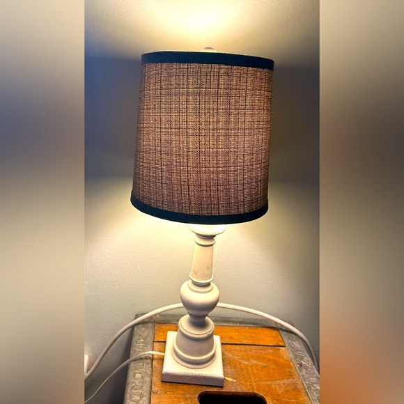 Vintage Other - Cottagecore white wood shabby chic Table Desk Lamp with Grey Gray Shade 20”
